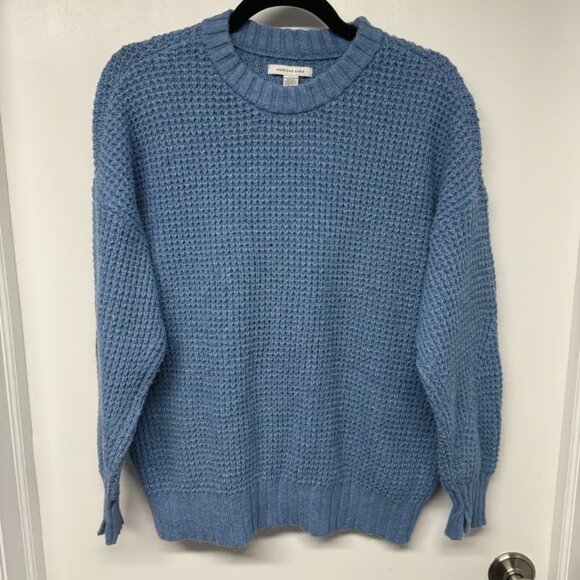 American Eagle Outfitters Sweaters - American Eagle AEO Womens Light Blue Ribbed Waffle Knit Pullover Sweater Size XS